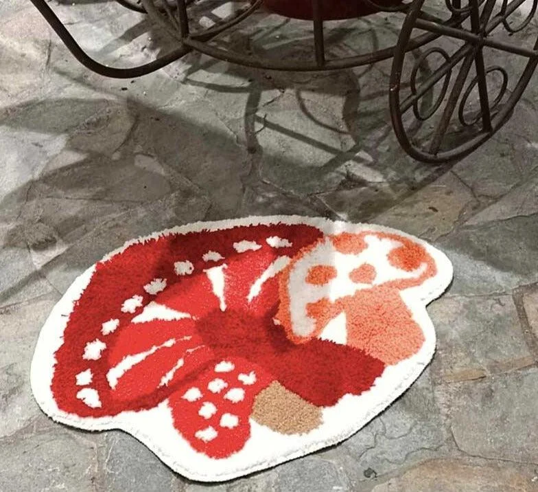 Cottagecore Soft Fluffy Tufted Mushroom Area Rug -