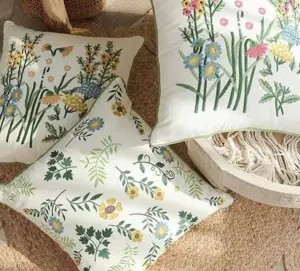 Cottagecore Wild Flower Embroidered Pillow Cover