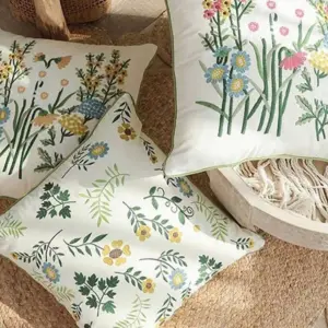 Cottagecore Wild Flower Embroidered Pillow Cover - 