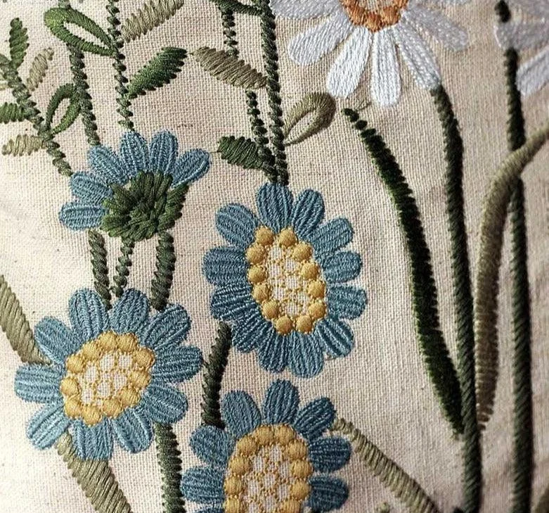 Cottagecore Wild Flower Embroidered Pillow Cover -