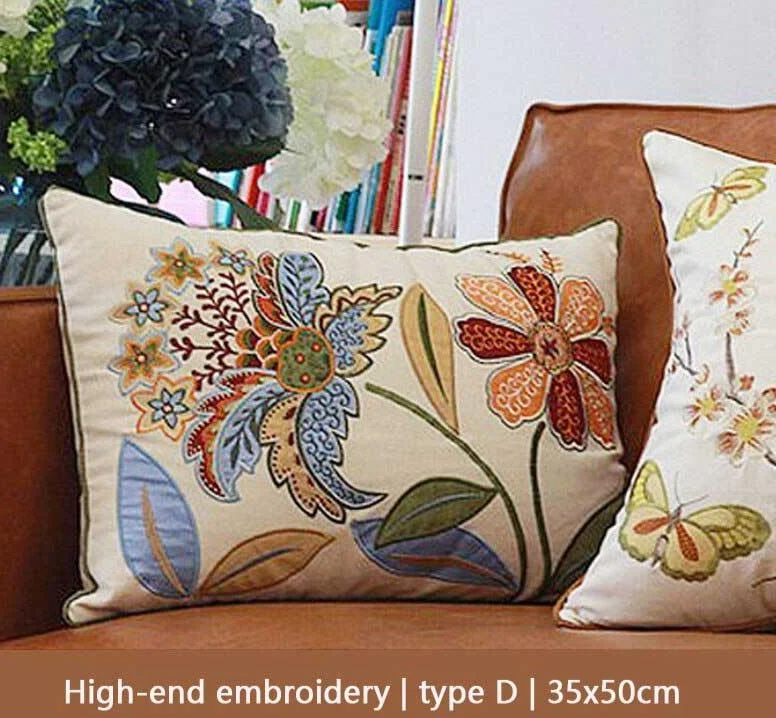 Cottagecore Wild Flower Embroidered Pillow Cover -