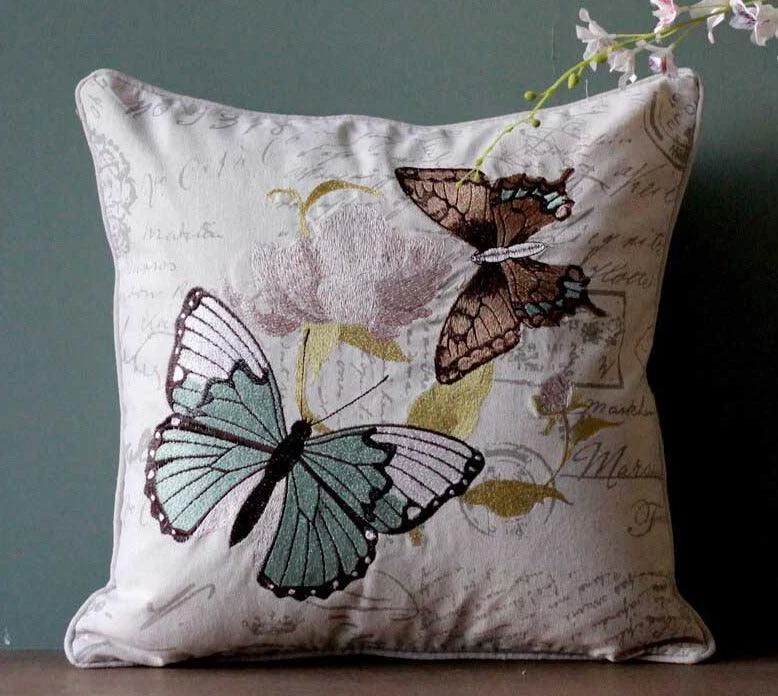 Cottagecore Wild Flower Embroidered Pillow Cover -