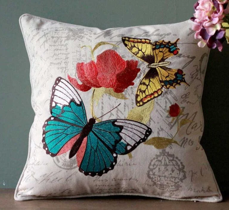 Cottagecore Wild Flower Embroidered Pillow Cover -