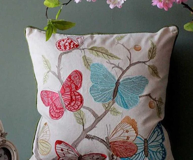 Cottagecore Wild Flower Embroidered Pillow Cover -