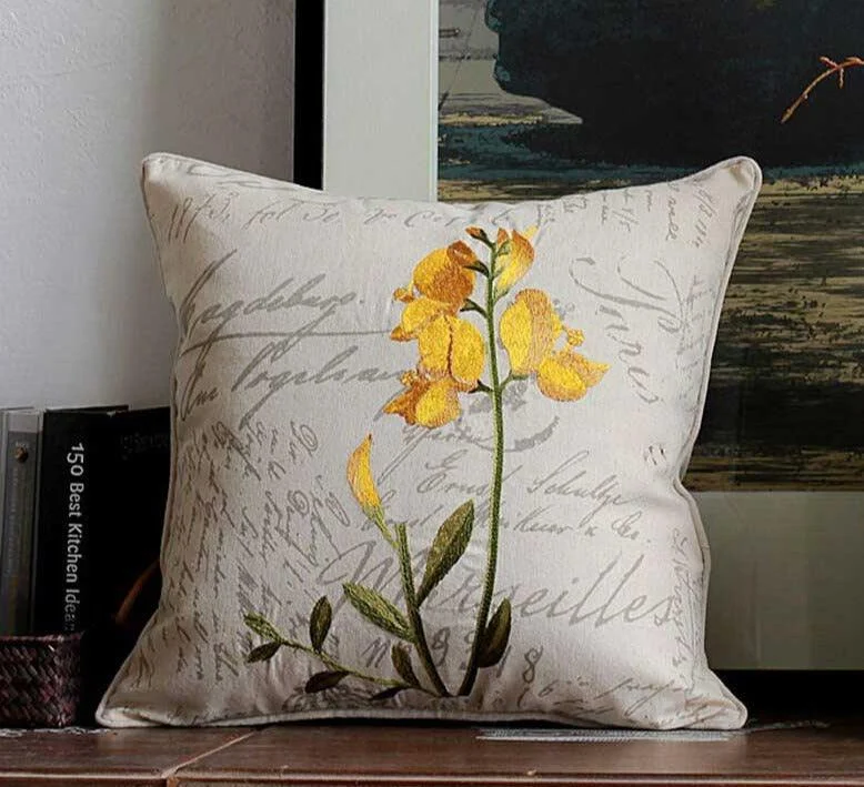Cottagecore Wild Flower Embroidered Pillow Cover -