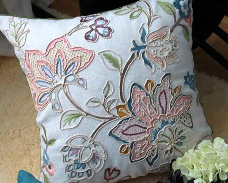 Cottagecore Wild Flower Embroidered Pillow Cover -