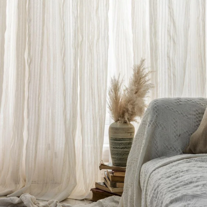 Cotton and Linen Striped Curtain - - #tag1#