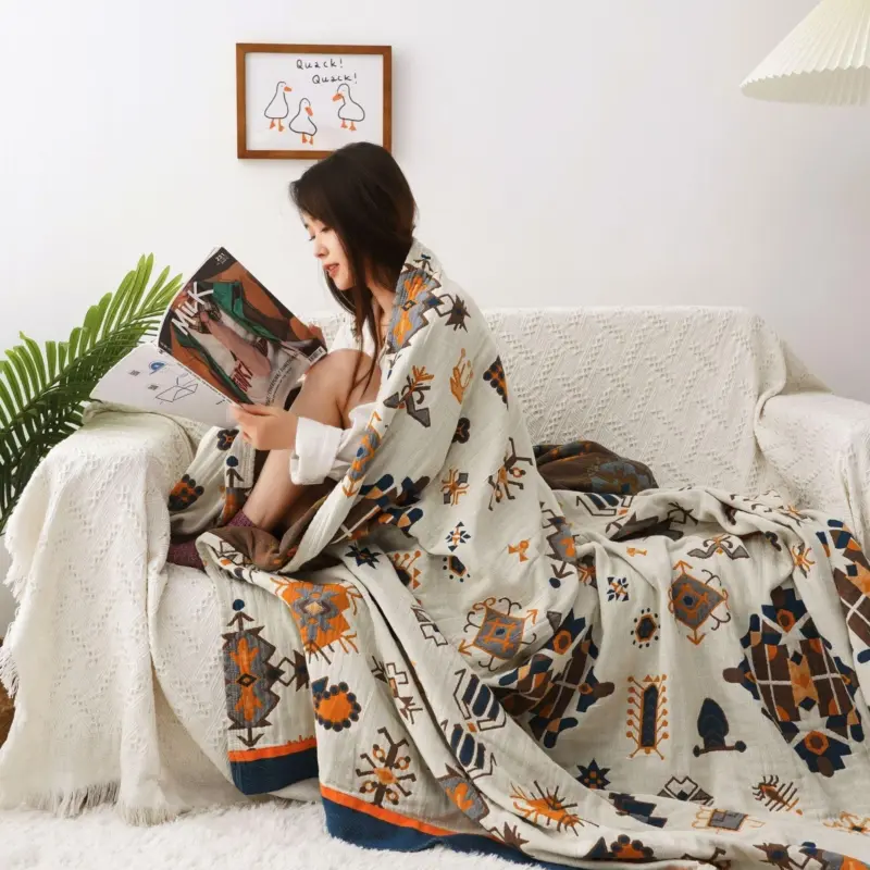 Couverture 100 coton pour lit serviette de canap ethnique douce respirante gaze couette fra che d e4bad0d9 8a84 4a14 a303 314c23d99b50