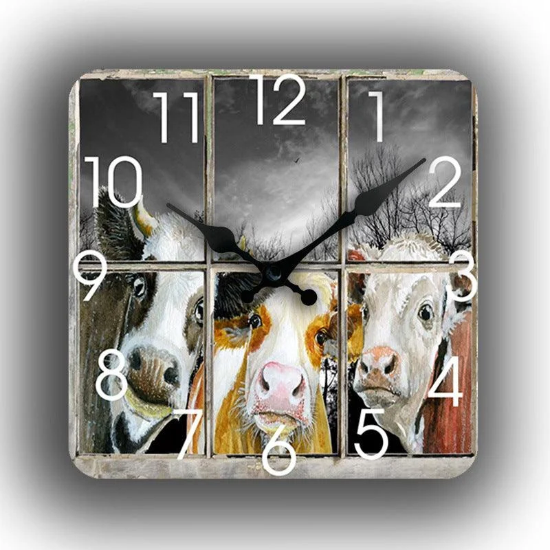 Cow Farm Theme Silent Square Wall Clock 12 Inches -