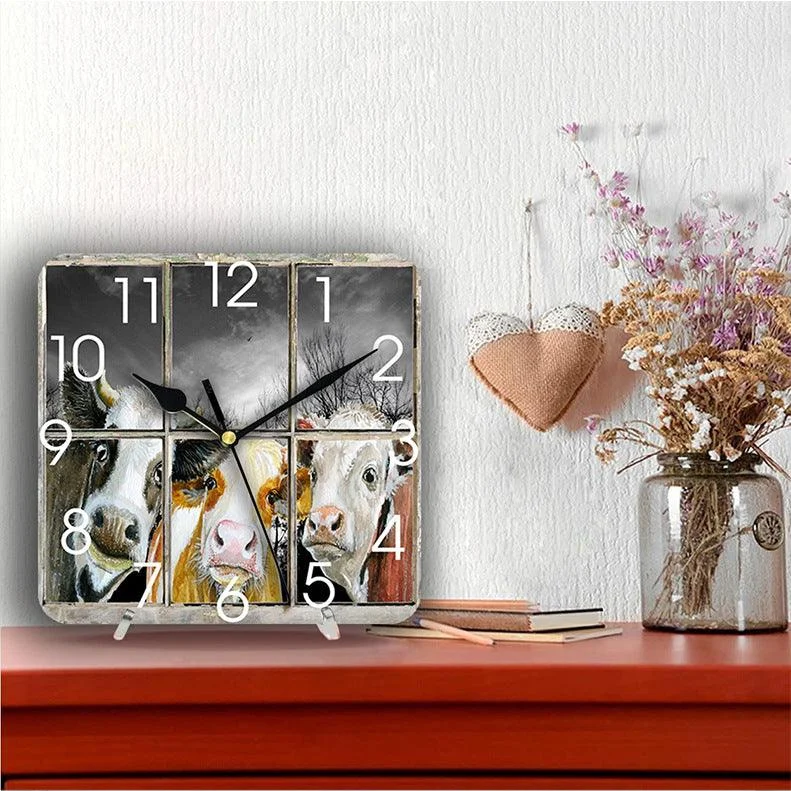 Cow Farm Theme Silent Square Wall Clock 12 Inches -