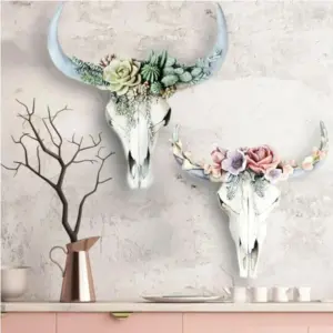 Cow Skull - Bully - Wall Decoration with Flowers - Resin Home Decoration