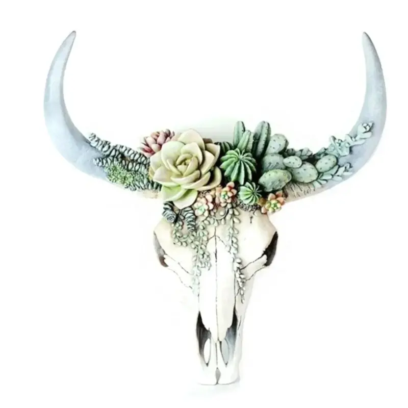 Cow Skull Bully Wall Decoration with Flowers Resin Home Decoration tag1
