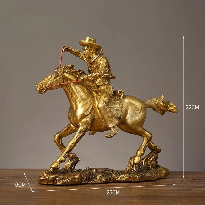 Cowboy And Horse Gold Resin Crafts Sculptures and Statues Decorations -