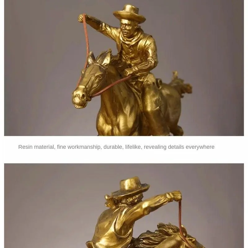 Cowboy And Horse Gold Resin Crafts Sculptures and Statues Decorations -