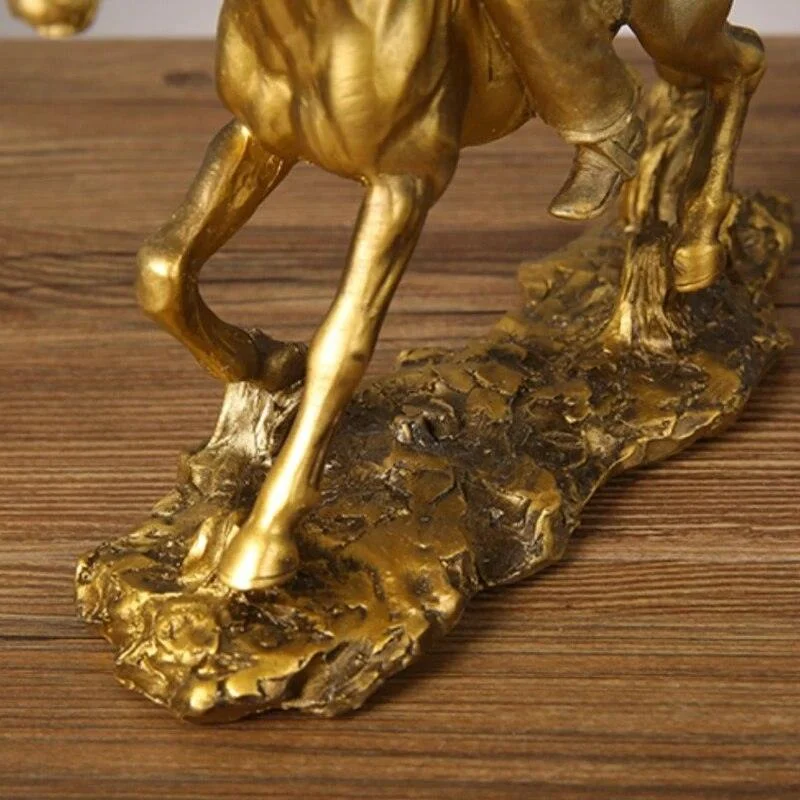 Cowboy And Horse Gold Resin Crafts Sculptures and Statues Decorations -