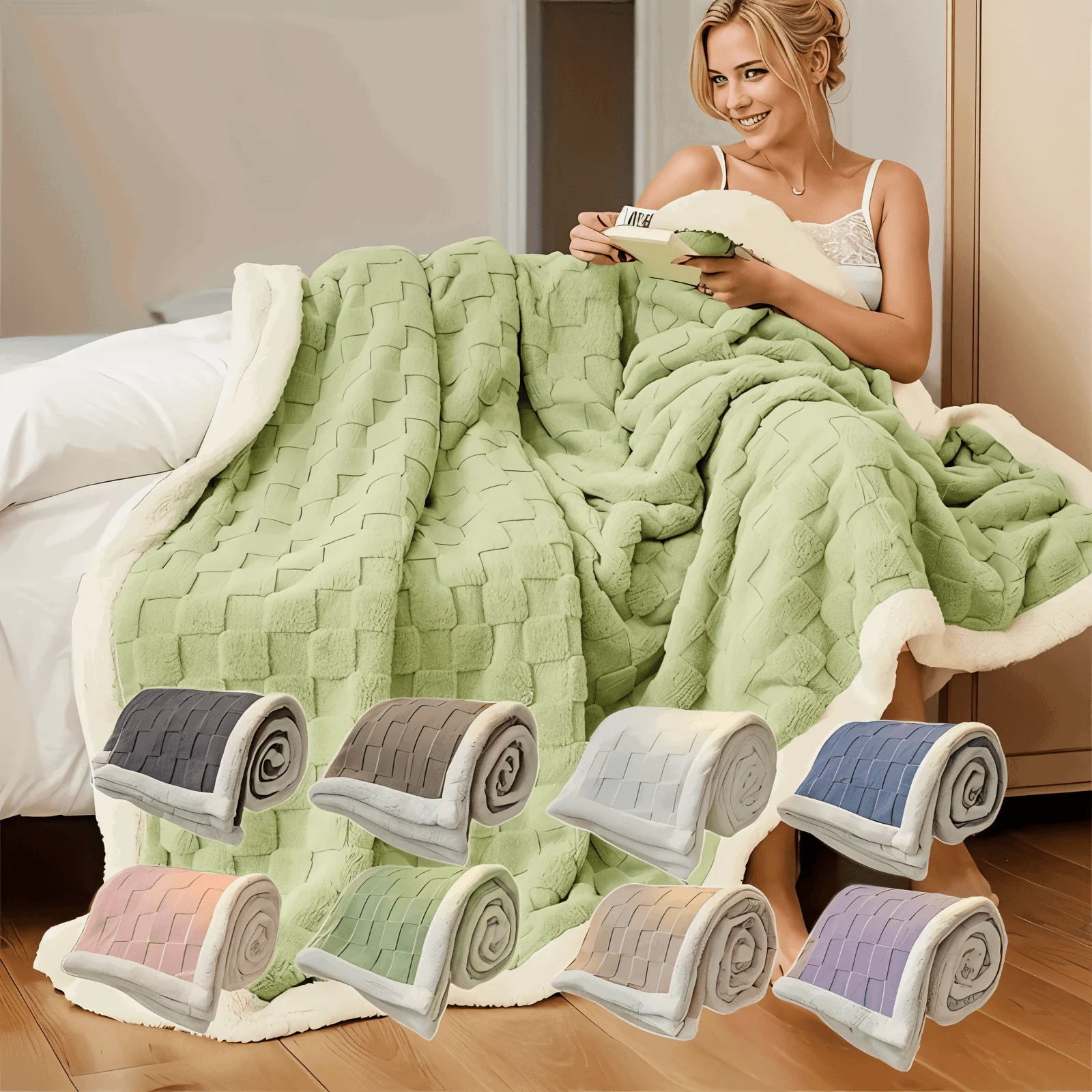 CozyCheck Plaid - Reversible, Thick Insulated Fleece Blanket for Winter -  - #tag1#