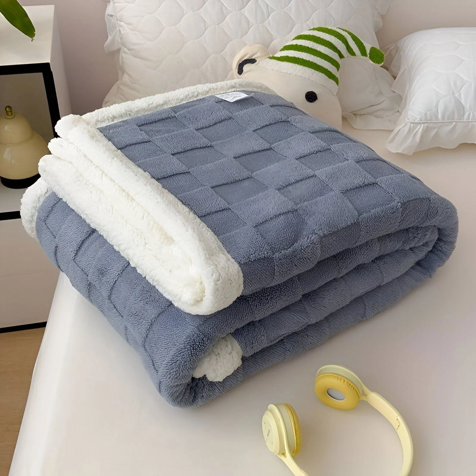 CozyCheck Plaid - Reversible, Thick Insulated Fleece Blanket for Winter -  - #tag1#