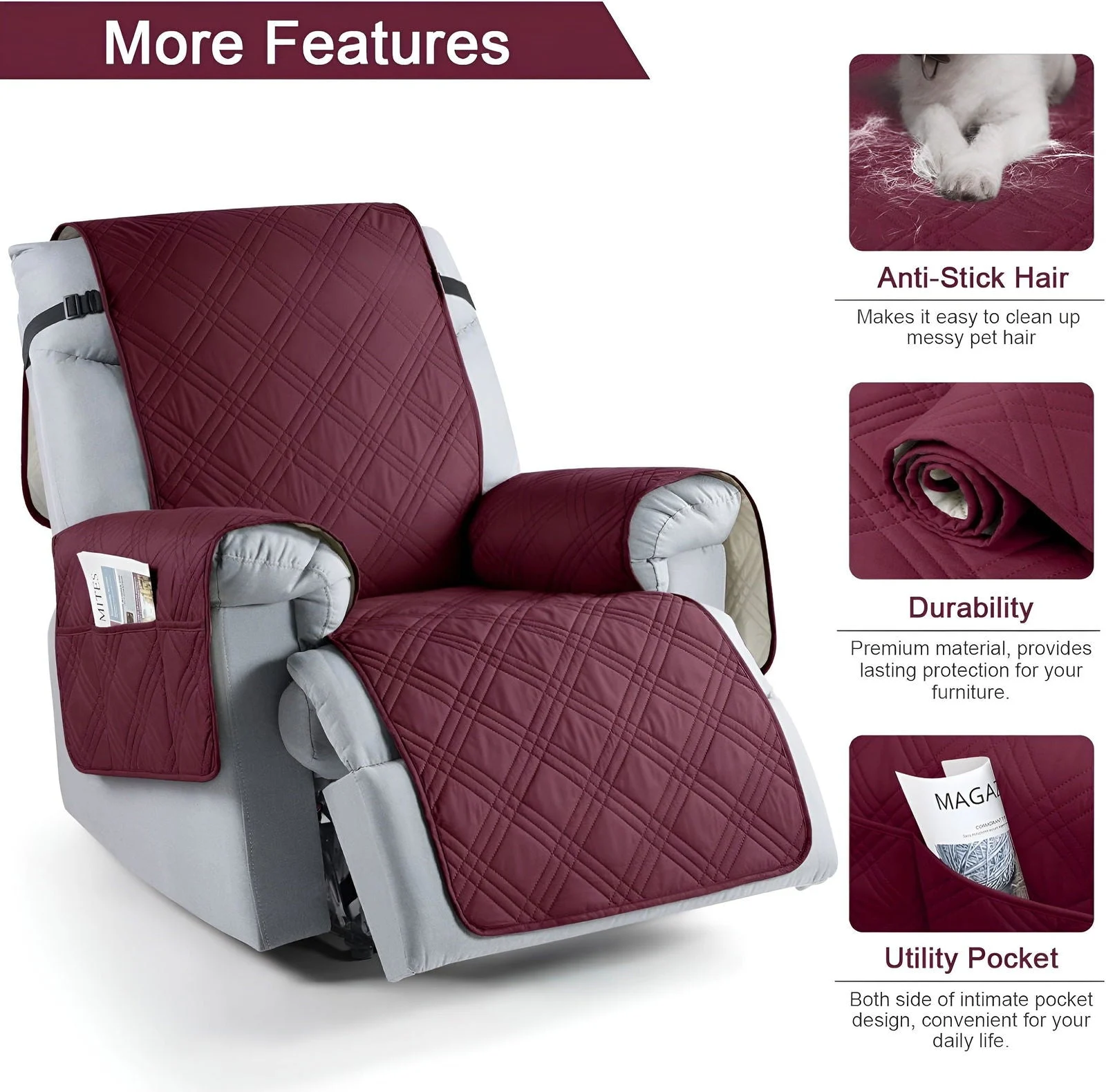 CozyShield - Plaid Anti-Slip Recliner Sofa Cover for All-Around Protection -  - #tag1#