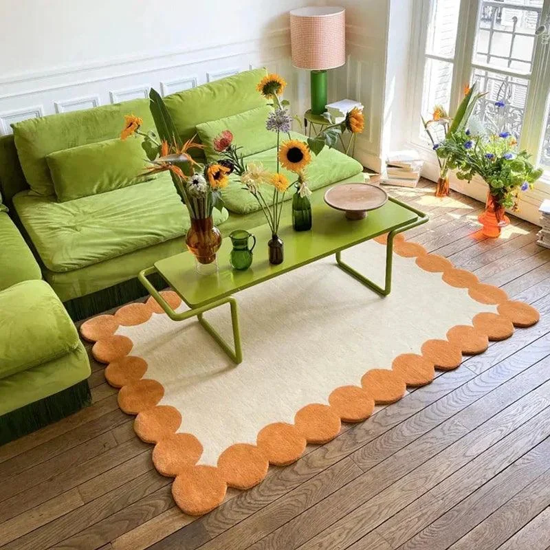Cozy Blue Green Minimal Rug Carpets for Living Room Plush Fluffy Soft for Lounge - 