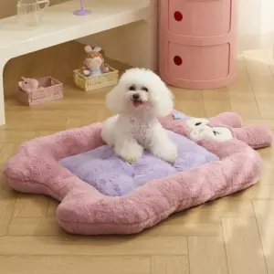 Cozy Haven Pink and Purple Fleece-Lined Cat Bed Mat