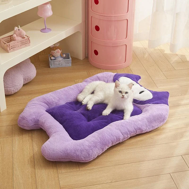 Cozy Haven Pink and Purple Fleece-Lined Cat Bed Mat -  - #tag1#