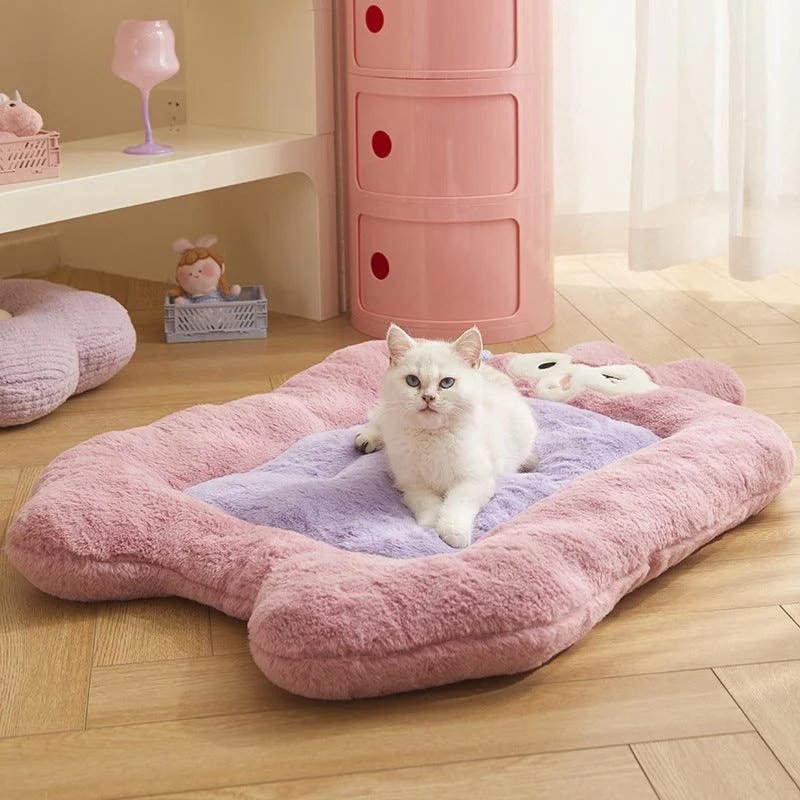 Cozy Haven Pink and Purple Fleece-Lined Cat Bed Mat -  - #tag1#