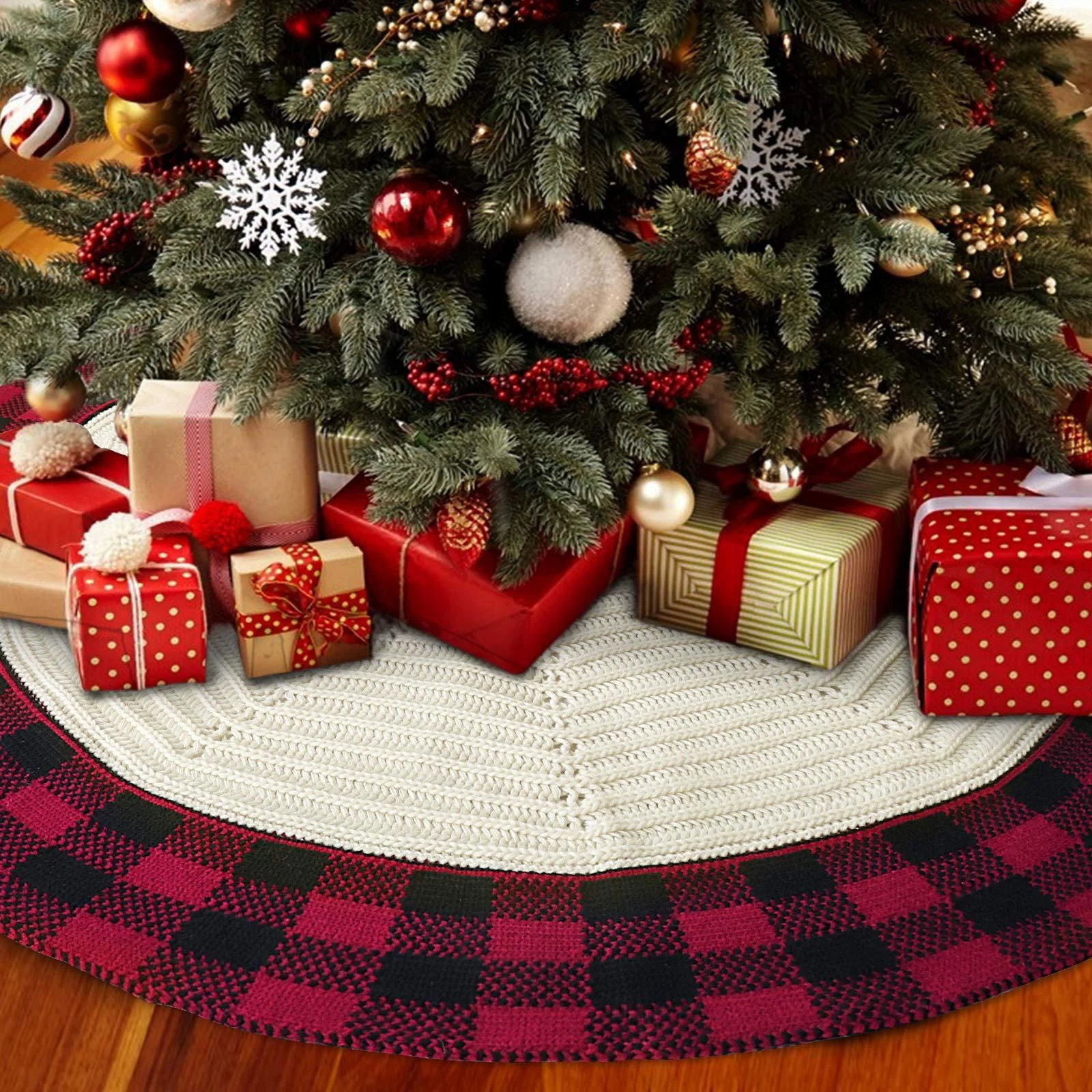 Cozy Knitted Christmas Tree Skirt -  - #tag1#