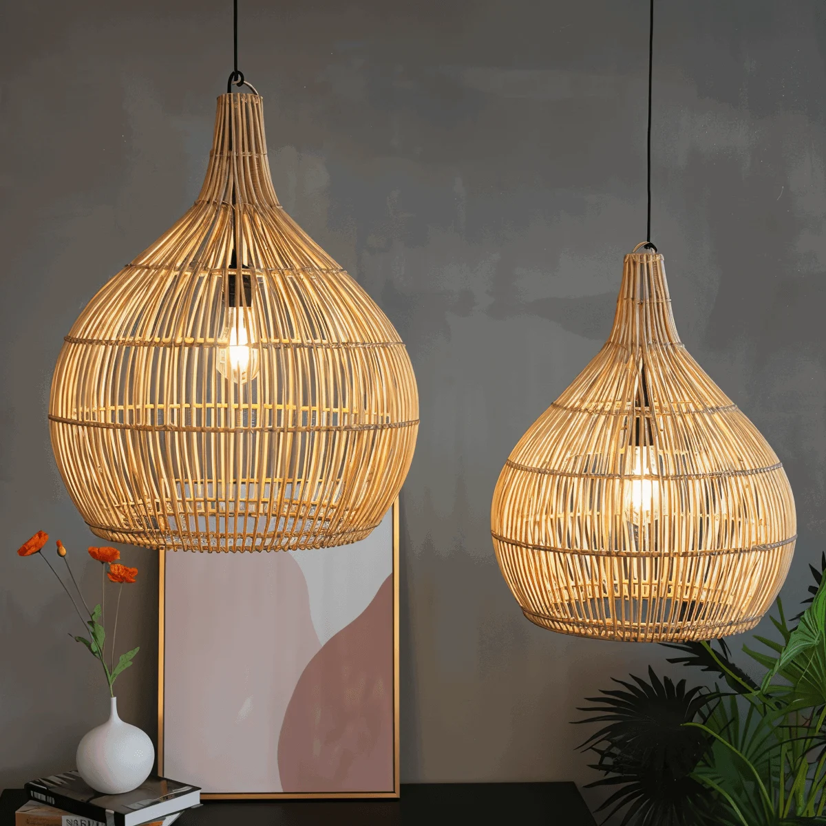 CrateGleam - Geometric Braided Rattan Pendant Light -  - #tag1#