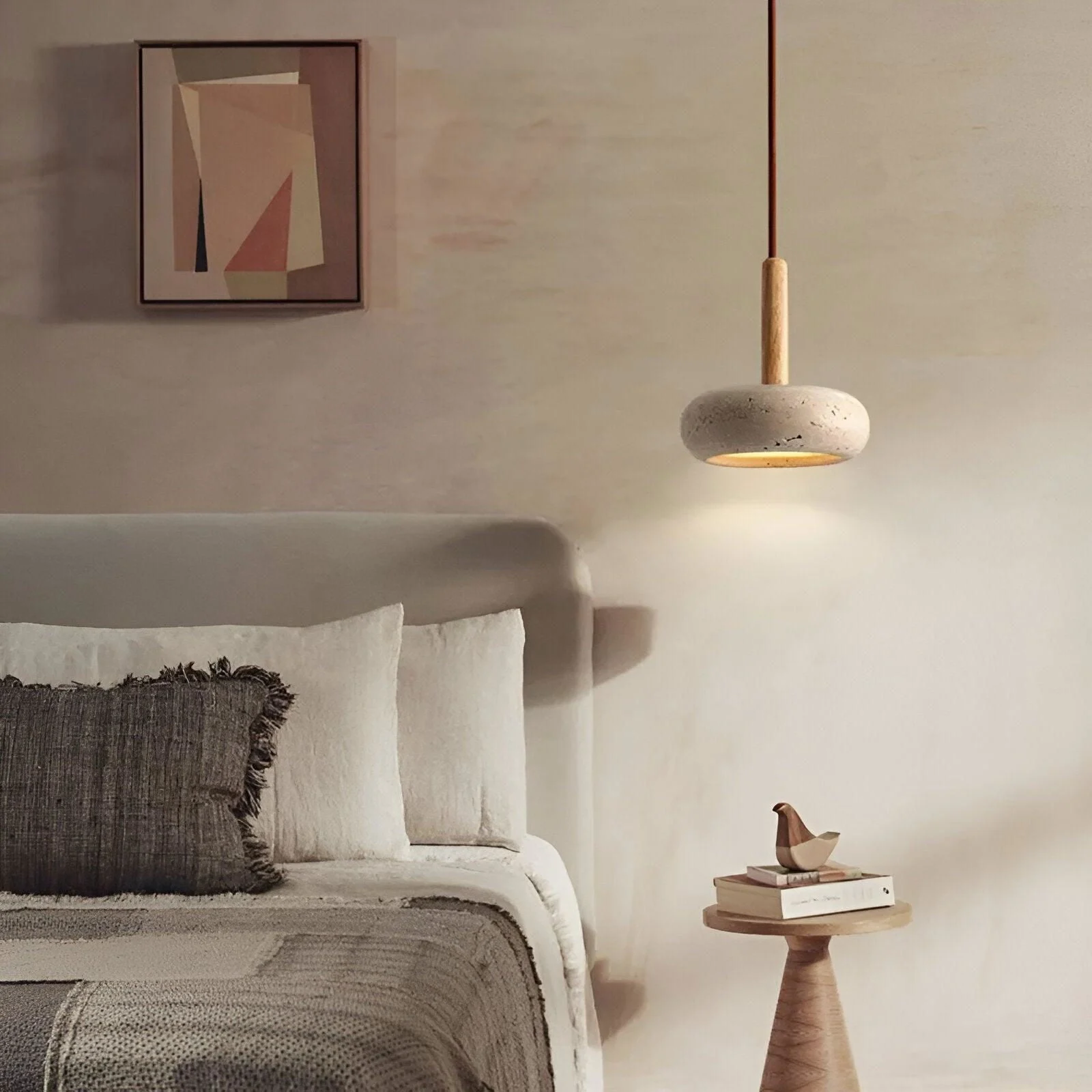 Cream Travertine Pendant Light - Round Ceiling Light - Retro Pendant Light -  - #tag1#