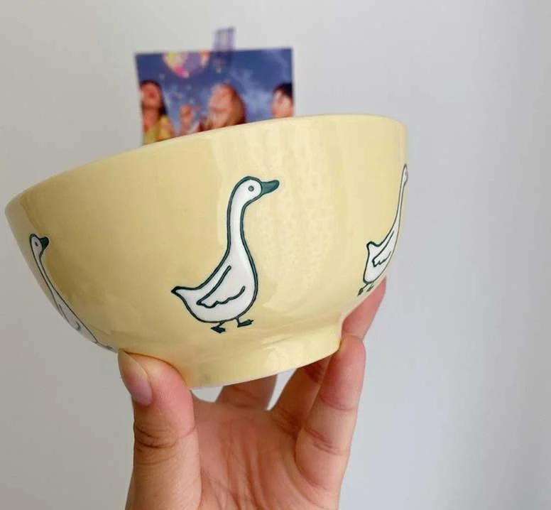 Creamy Pasta Ceramic Duck Bowl Plate Set -