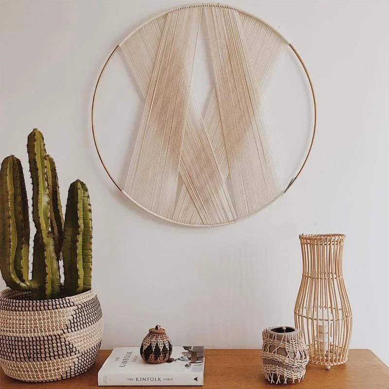 Creative Round Wall Decoration Macrame Wall Hanging Nordic Simple Gold Hoop Cotton Woven Tapestry Hanging Ornaments D961d8a7 84d0 4163 9a68 771944995ccc