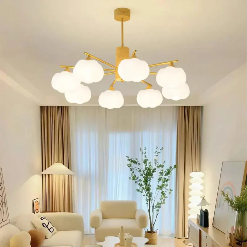 CreativeWoodenCottonBallsLivingRoomChandelier Homdiy