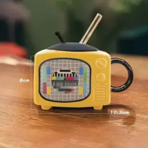 Creative 3D TV Shape Ceramic Coffee Mug With Lid