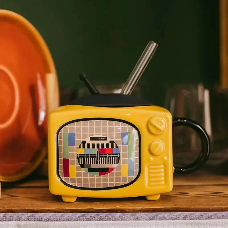 Creative 3D TV Shape Ceramic Coffee Mug With Lid -  - #tag1#