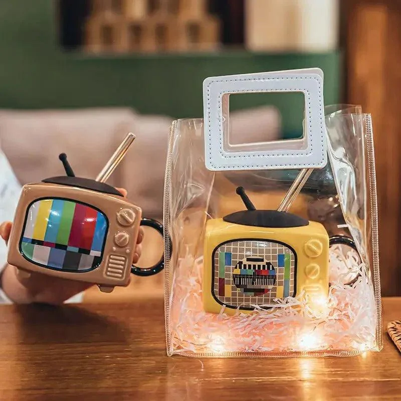 Creative 3D TV Shape Ceramic Coffee Mug With Lid -  - #tag1#