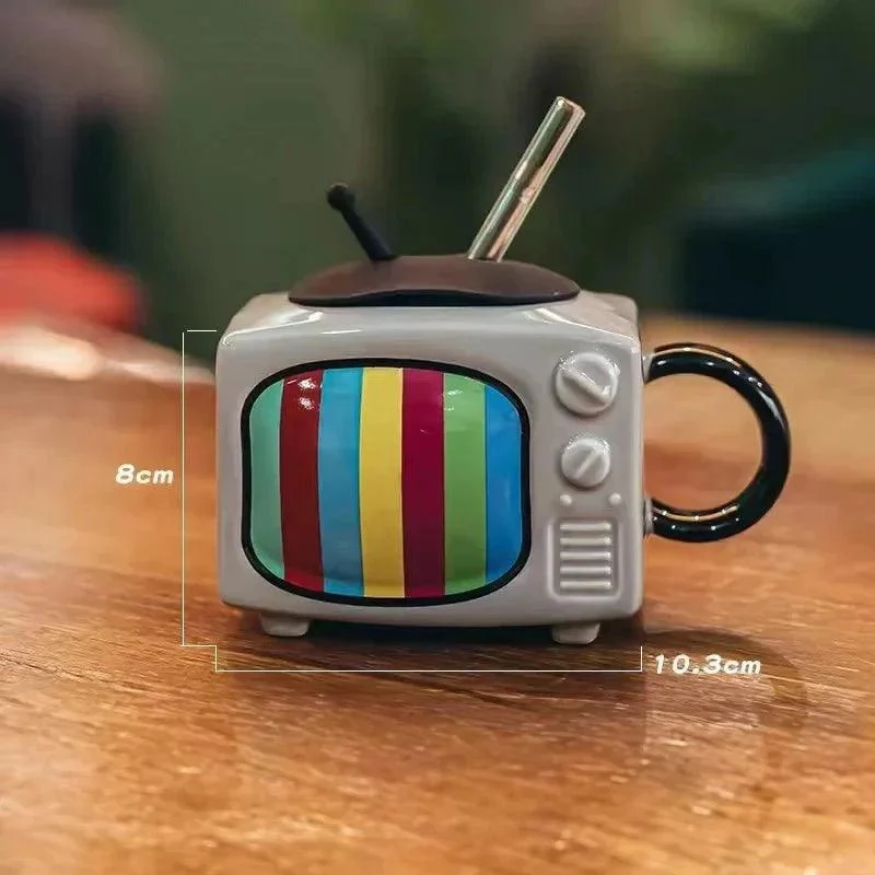 Creative 3D TV Shape Ceramic Coffee Mug With Lid -  - #tag1#