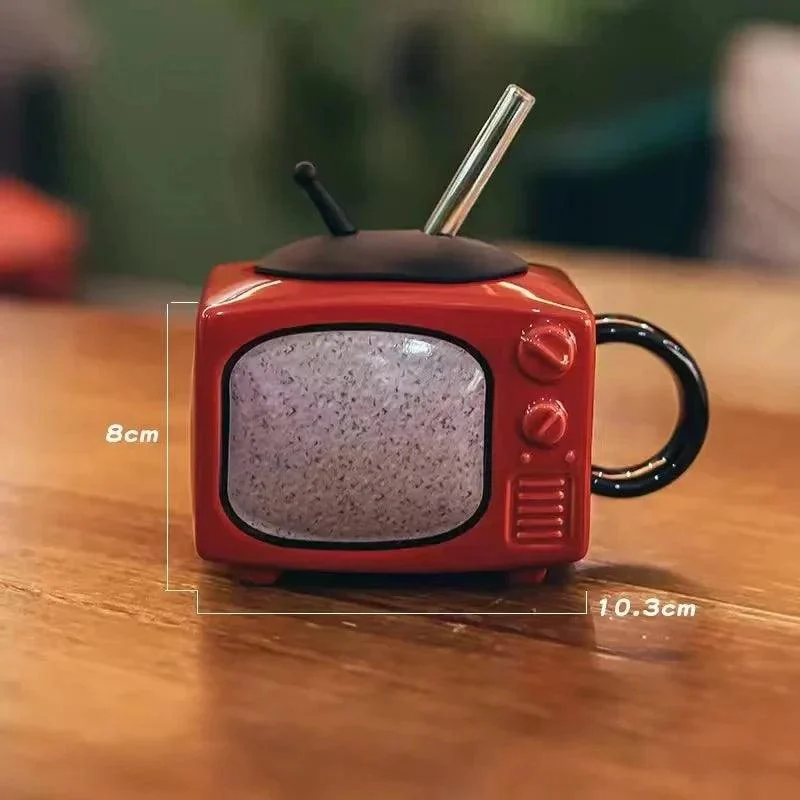 Creative 3D TV Shape Ceramic Coffee Mug With Lid -  - #tag1#