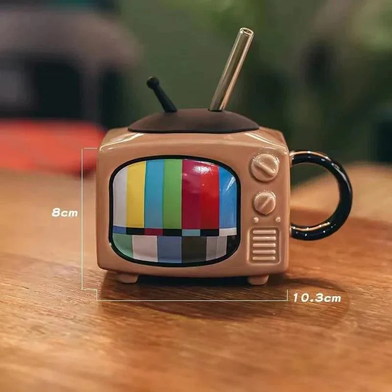 Creative 3D TV Shape Ceramic Coffee Mug With Lid -  - #tag1#