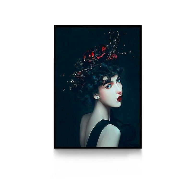 Creative Anime Alien Girl Canvas Painting Bird Leaf Flowers Butterfly Poster Print Wall Art For Living Room -  - #tag1#
