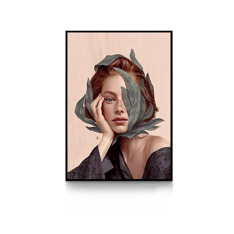 Creative Anime Alien Girl Canvas Painting Bird Leaf Flowers Butterfly Poster Print Wall Art For Living Room -  - #tag1#