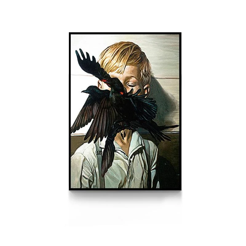 Creative Anime Alien Girl Canvas Painting Bird Leaf Flowers Butterfly Poster Print Wall Art For Living Room -  - #tag1#