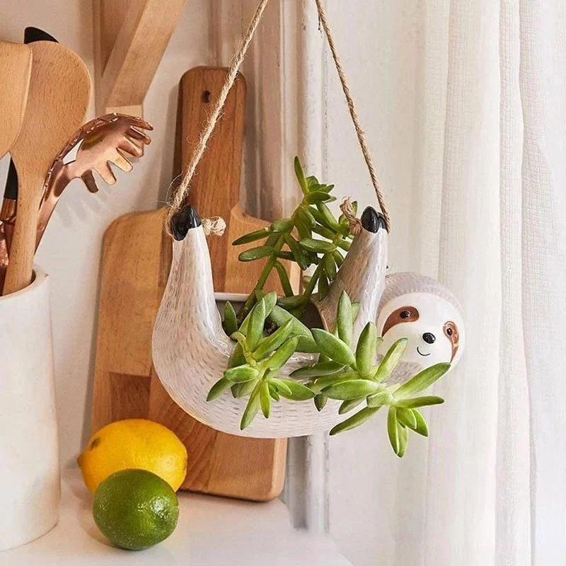 Creative Ceramic Sloth Hanging Flowerpot -  - #tag1#
