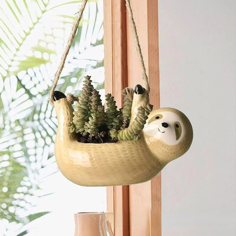 Creative Ceramic Sloth Hanging Flowerpot -  - #tag1#
