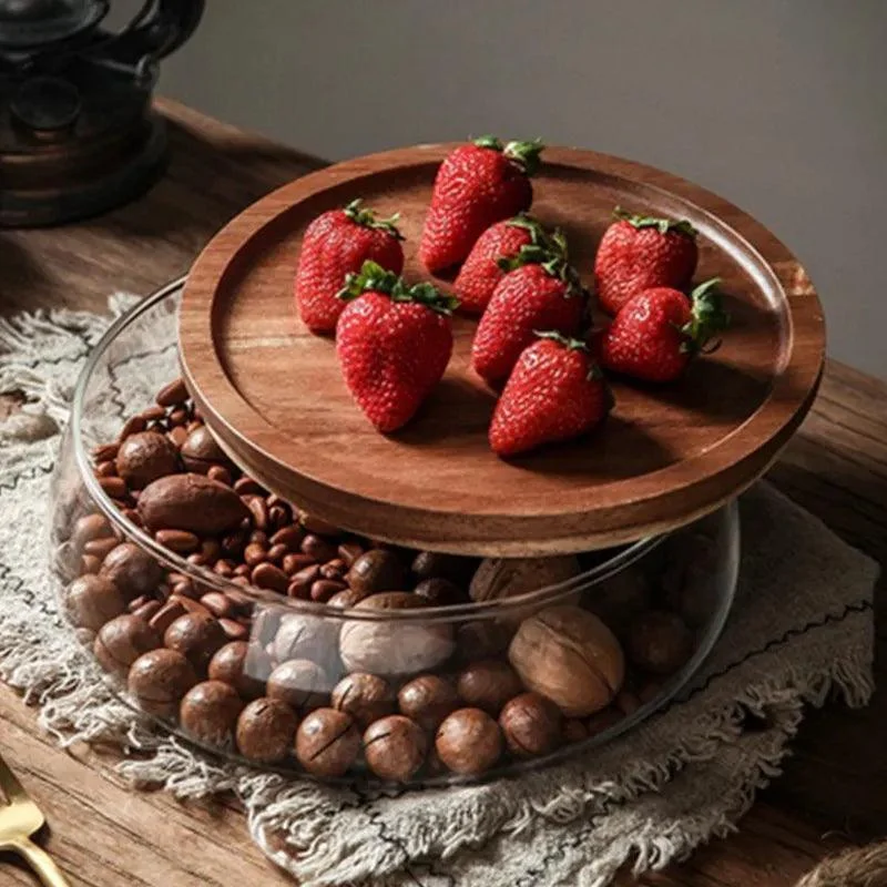 Creative Glass Food Storage Containers with Wooden Lid Kitchen Snack Fruit Candy Nut Sundries Storage Organizer for Kitchen -  - #tag1#