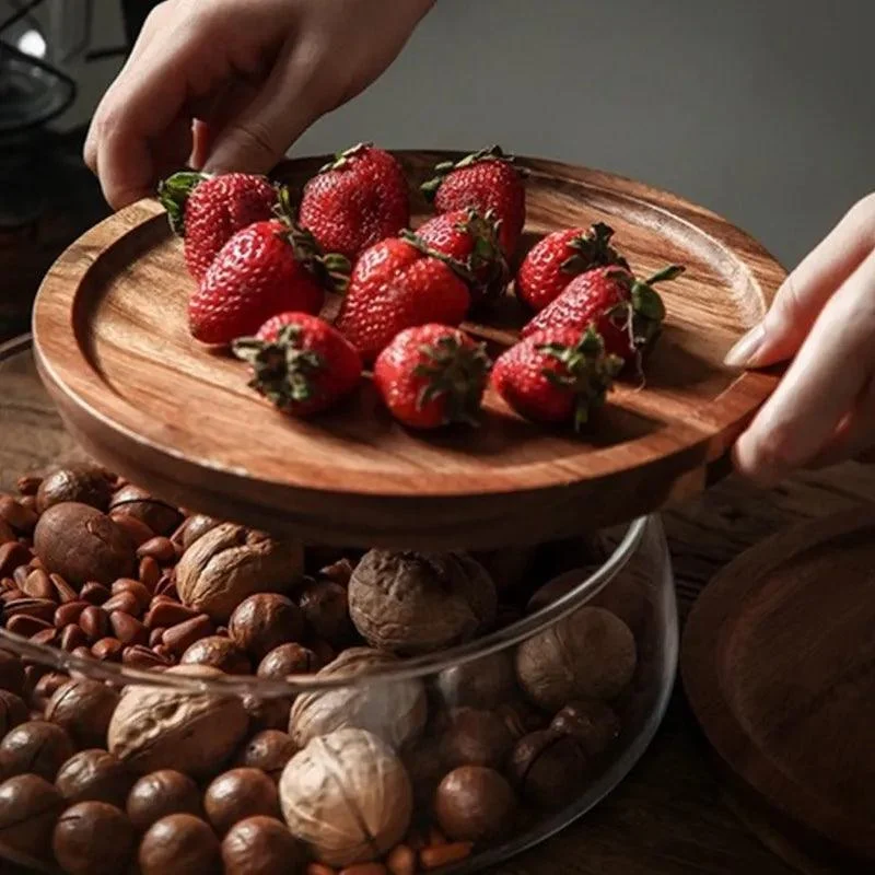 Creative Glass Food Storage Containers with Wooden Lid Kitchen Snack Fruit Candy Nut Sundries Storage Organizer for Kitchen -  - #tag1#