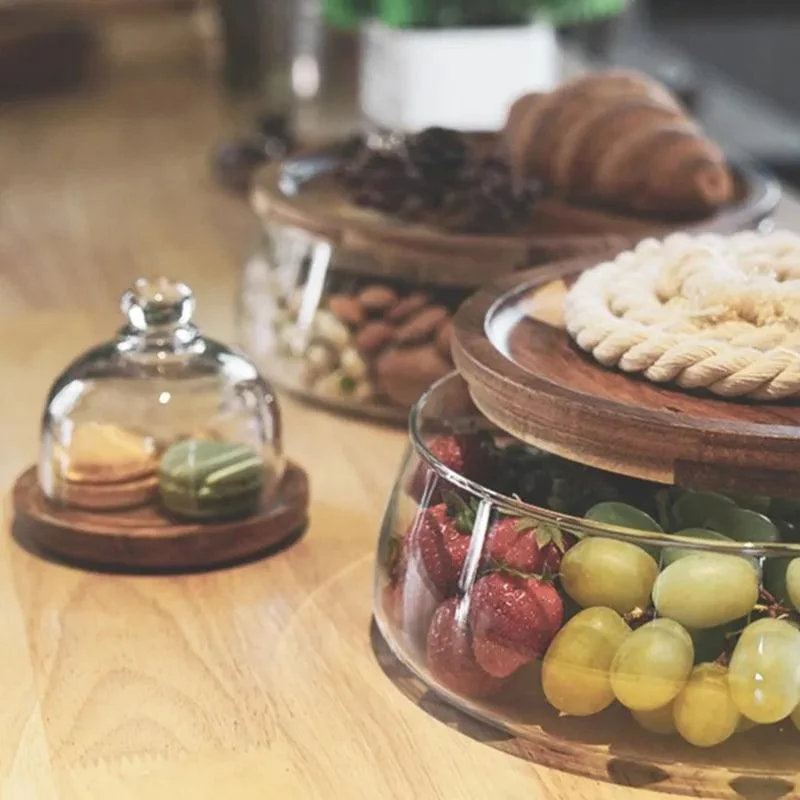 Creative Glass Food Storage Containers with Wooden Lid Kitchen Snack Fruit Candy Nut Sundries Storage Organizer for Kitchen -  - #tag1#
