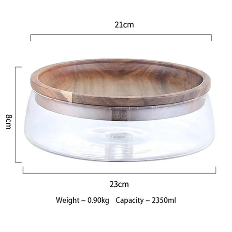Creative Glass Food Storage Containers with Wooden Lid Kitchen Snack Fruit Candy Nut Sundries Storage Organizer for Kitchen -  - #tag1#