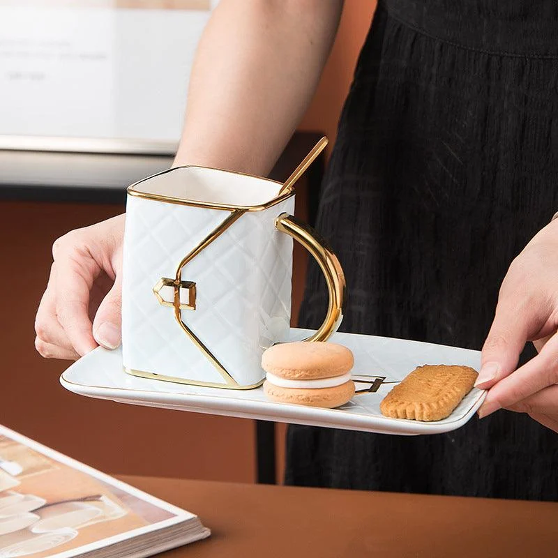 Creative Handbag Shaped Mug with Saucer and Spoon -  - #tag1#