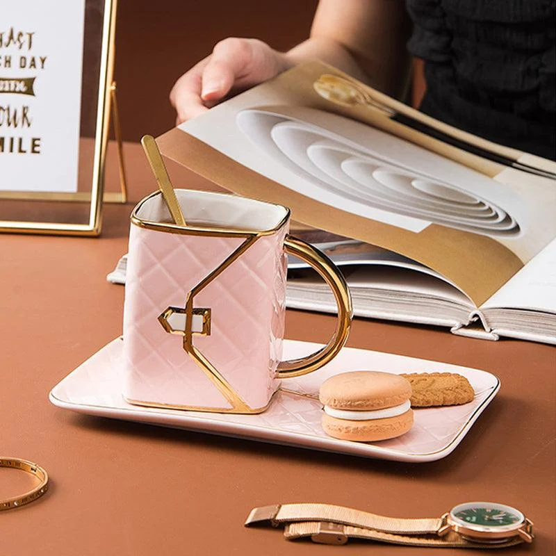 Creative Handbag Shaped Mug with Saucer and Spoon -  - #tag1#