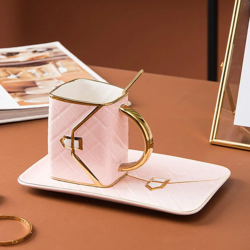 Creative Handbag Shaped Mug with Saucer and Spoon -  - #tag1#